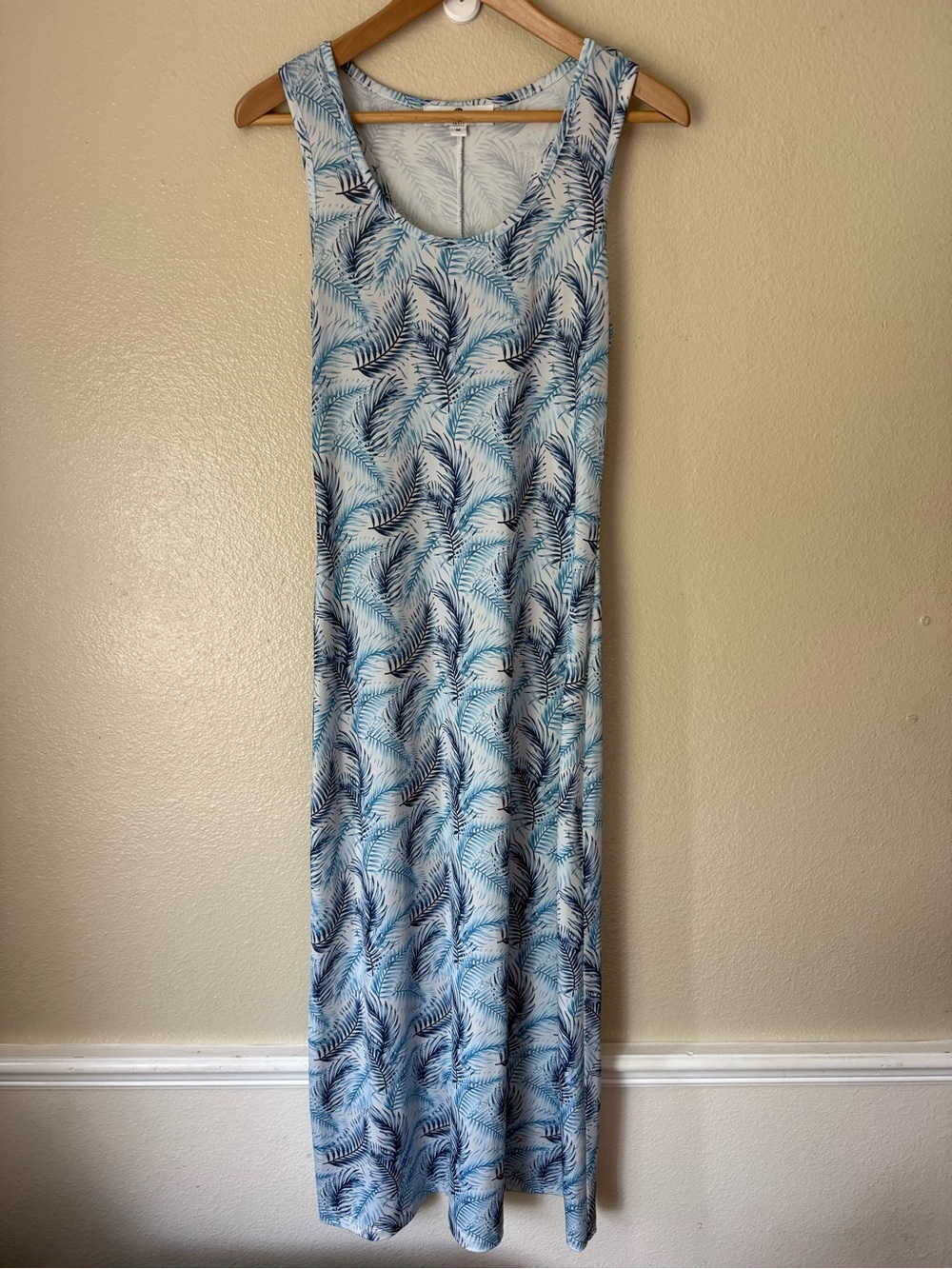 Jean Pierre Klifa Paris Blue Palm-Print Sleeveless Maxi Dress
